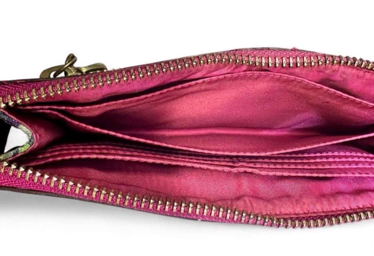 Y2K Coach Poppy Multicolor Signature Wristlet Pouch Bag Gold Trim 