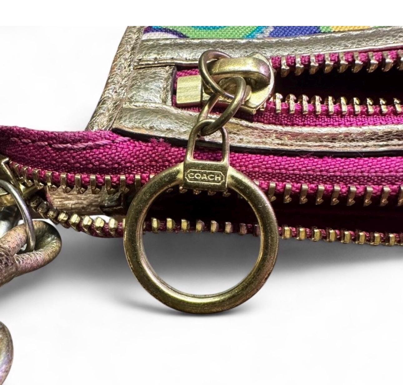 Y2K Coach Poppy Multicolor Signature Wristlet Pouch Bag Gold Trim