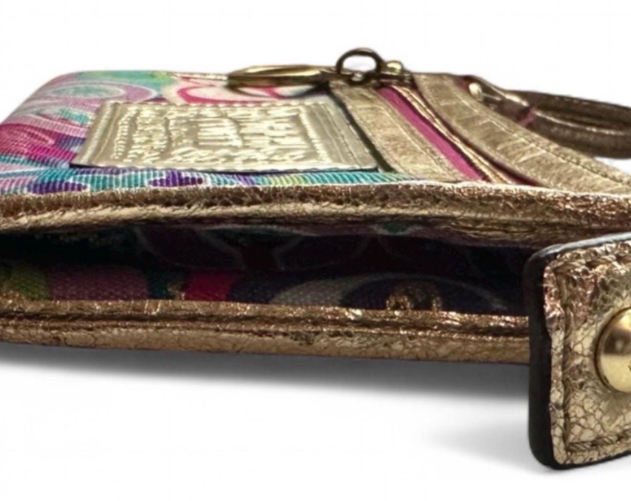 Y2K Coach Poppy Multicolor Signature Wristlet Pouch Bag Gold Trim 