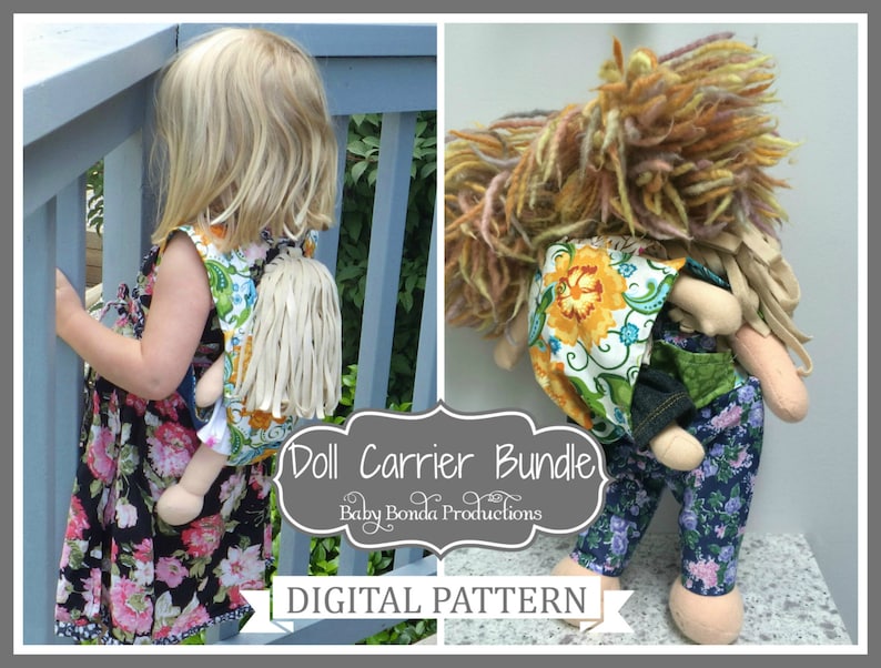 Babywearing Doll Carrier Bundle Toddler 18 Doll Sizes Onbuhimo PDF Sewing Pattern image 1