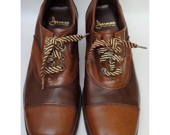 Rare Vintage Jarman Men's Shoes Platform Block Heel Two Tone Brown Oxford Hippie