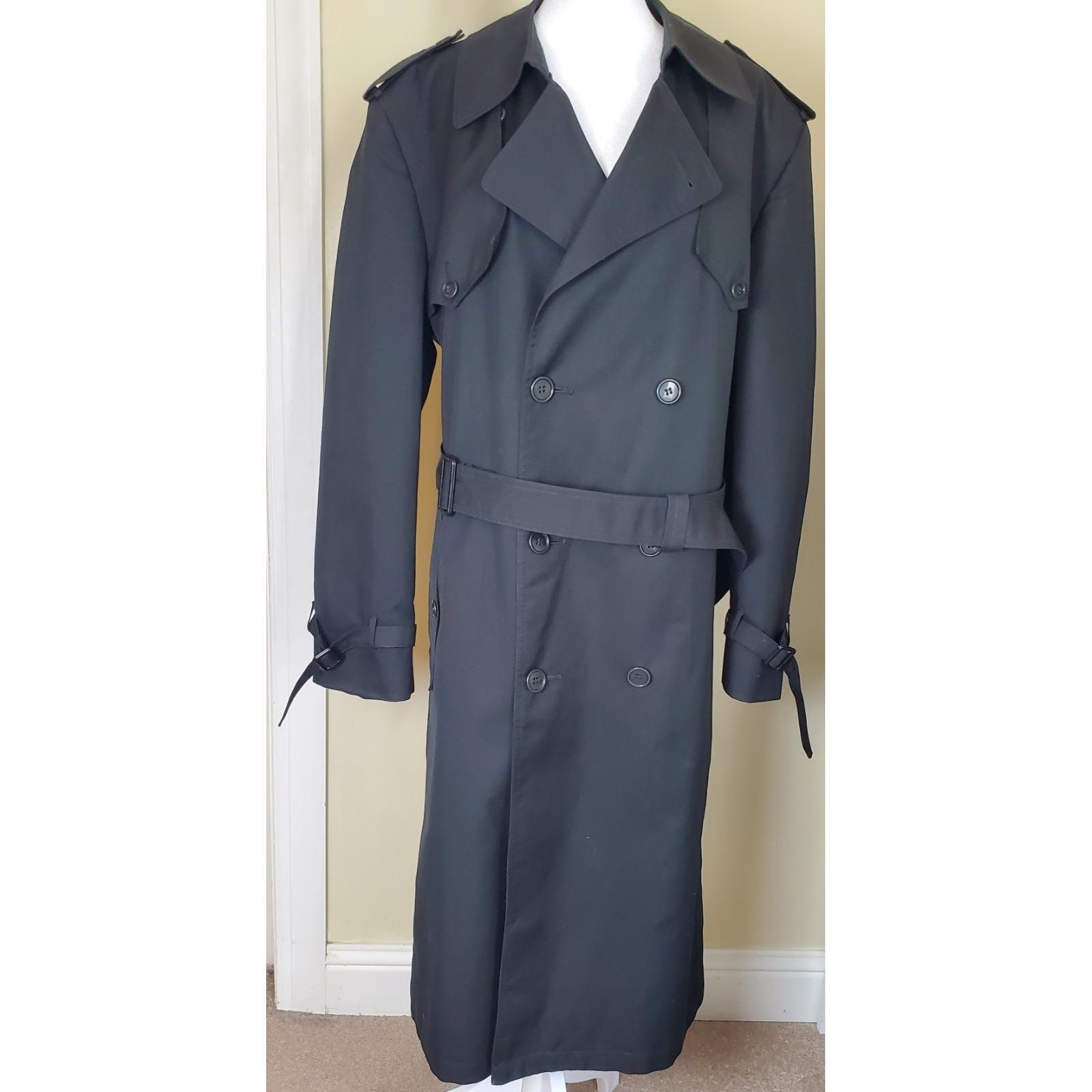 Vintage Christian Dior Monsieur Black Trench Coat 44R Men's Lined