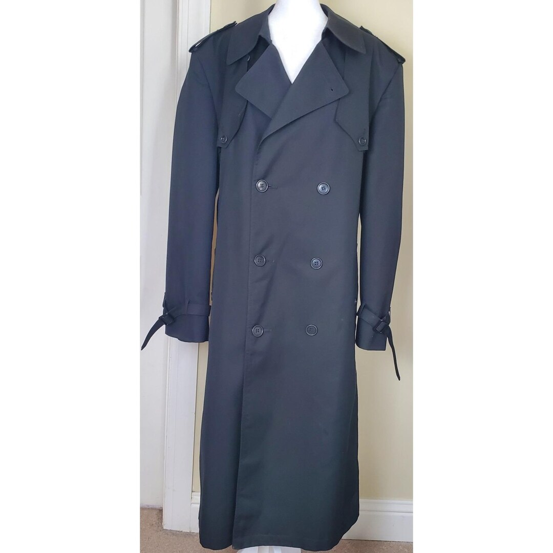Vintage Christian Dior Monsieur Black Trench Coat 44R Men's Lined