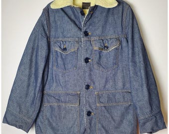 Vintage Sears Roebuck Denim Chore Jacket Sherpa Lined Trucker Coat 36R Small