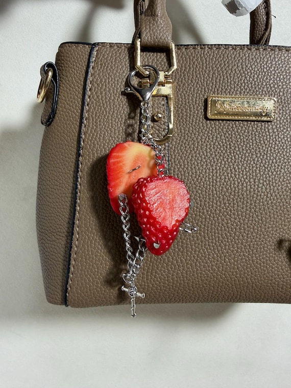 Y2K Strawberry Keychain, Y2K Gothic Fruit Pendant, Handmade Strawberry Accessory