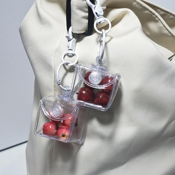 Mini Apple Bag Charm, Clear Acrylic Box Keychain, Cottagecore Fruitcore Purse Accessory