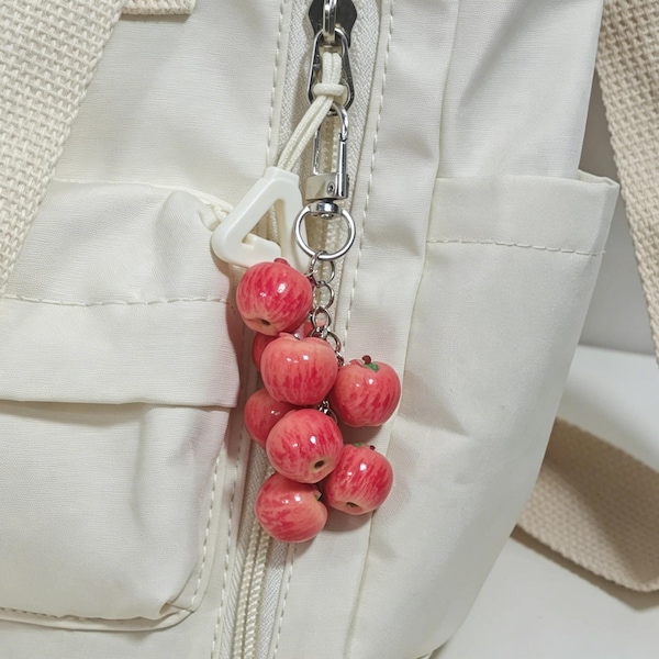 Hyper Realistic Red Apple  Keychain| Handmade Resin Fruit Bag Charm | Cute Aesthetic Backpack Accessory | Miniature Food Charm