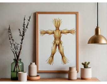Lammas Corn Dolly | Harvest Illustration | Straw Figure Decor