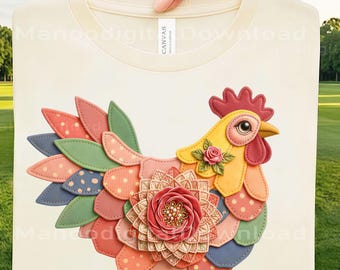 Patchwork Floral Hen Shirt Design, Trendy Women’s Chicken PNG, Floral Farmhouse Chicken, Country Girl Coquette Farmhouse Sublimation Design