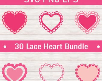 Corazón de encaje SVG, corazón festoneado SVG/ corazón festoneado con borde de corazón festoneado, paquete de 30 corazones festoneados/ borde de corazón festoneado - descarga digital