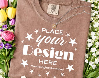 Espresso Comfort Colors 1717 Shirt Mockup | Boho Floral Folded Espresso T-Shirt Mockup| Short Sleeve Folded Flat Lay Unisex Espresso t-shirt