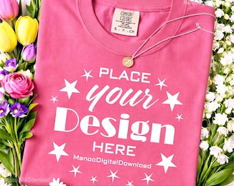 Crunchberry Shirt Mockup| Comfort Colors 1717 Crunchberry T Shirt Mockup|Floral Folded Crunchberry tshirt Mockup|Crunchberry Flat Lay Mockup