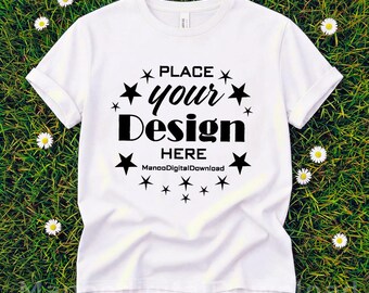 Bella Canvas 3001 Mockup | Flat Lay Bella Canvas T-Shirt Mockup | Bella Canvas White tshirt Mockup, Floral Daisy Short Sleeve t-shirt Mockup