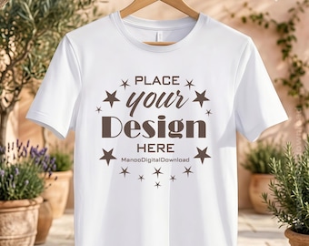 Bella Canvas 3001 Mockup | Natural Bella Canvas White T Shirt Mockup| Minimalist Flat Lay Shirt Mockup | Short Sleeve Hanger t-shirt Mockup