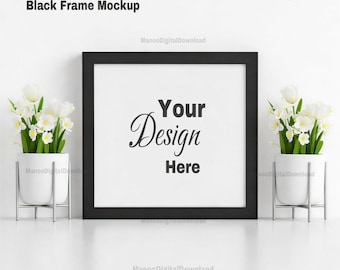 Square Black Wooden Frame Mockup | Minimalist Wall Art Display Mockup | Photo Frame Mockup- Digital Download