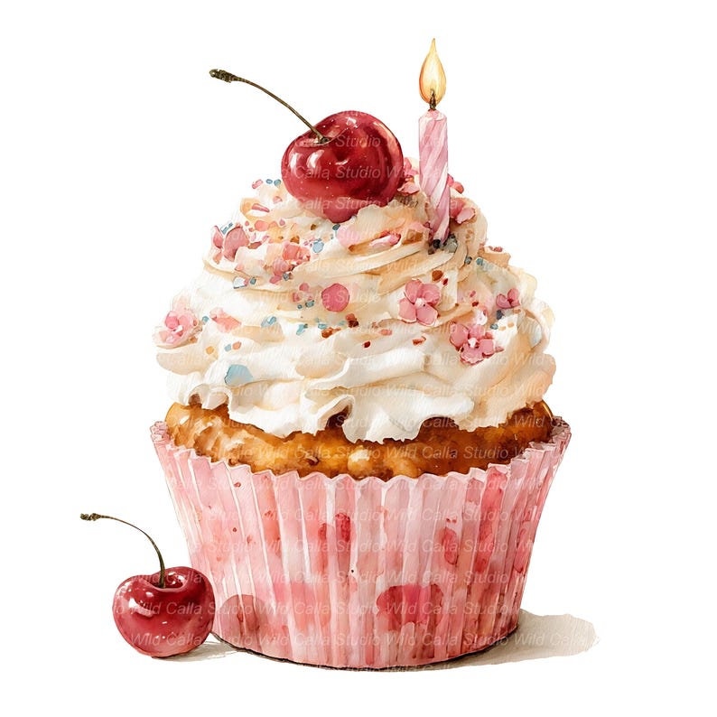 Birthday Cupcake Watercolor Clipart (15 Jpgs for Scrapbooking) - Etsy