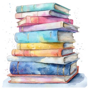 14 Watercolor Book Stack Cliparts: Pastel Junk Journal Art image 9