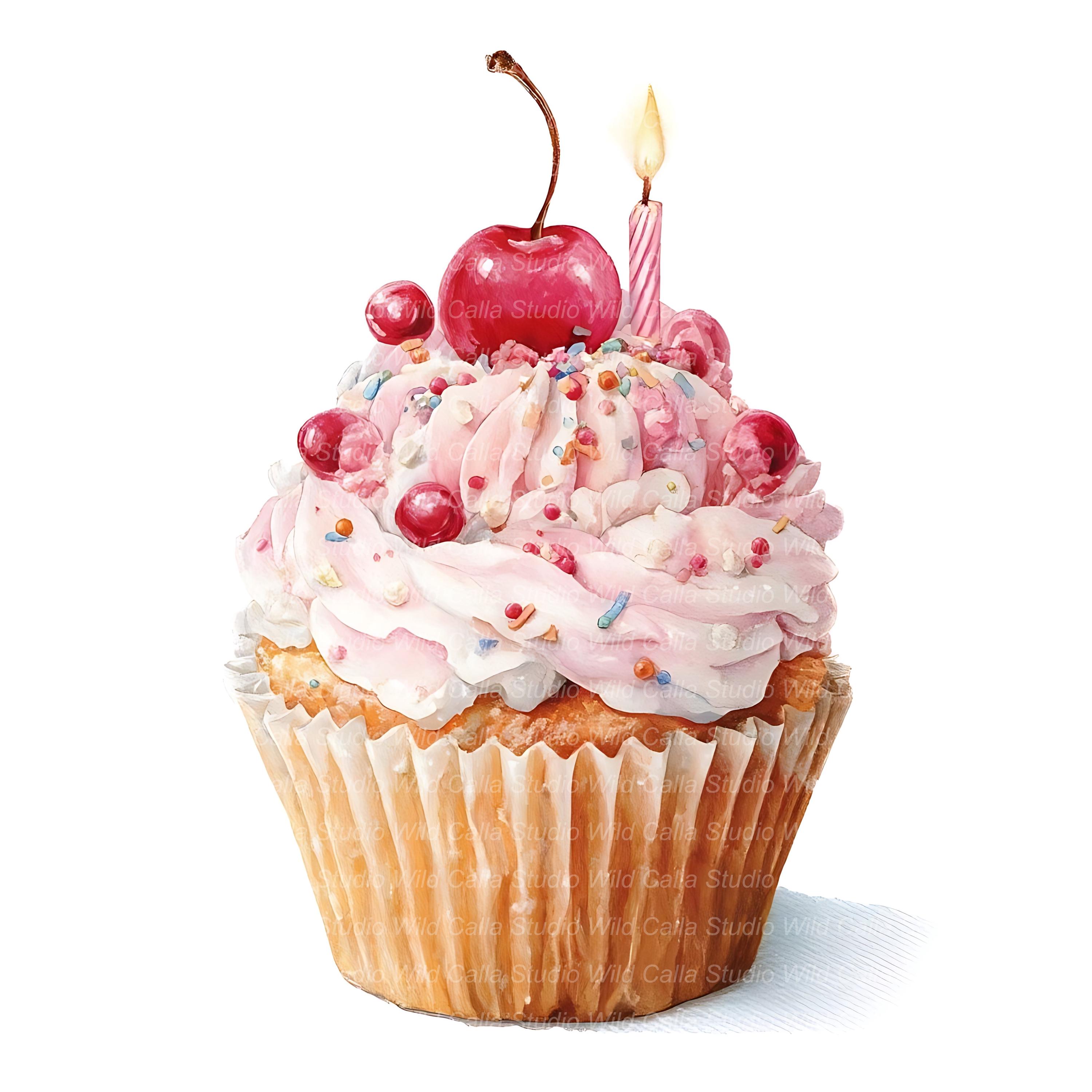 Birthday Cupcake Watercolor Clipart (15 Jpgs for Scrapbooking) - Etsy