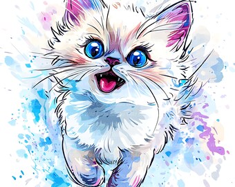 Quirky Balinese Cat Clipart, Whimsical Cartoon Kitten Graffiti (15 JPG Files)