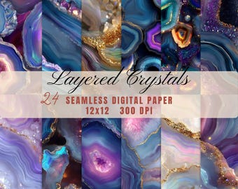 Iridescent Agate Digital Paper - Seamless Crystal Geode Design
