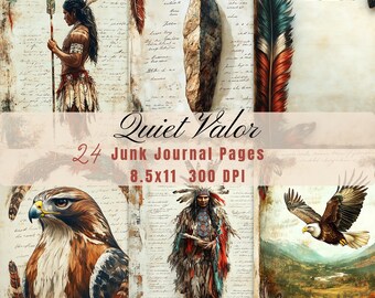 Indigenous Feather Junk Journal Pages, Muted Tones (24 Printable Sheets)