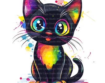 Cymric Cat Clipart: Whimsical Quirky Kitten Cartoon (15 Digital JPGs)