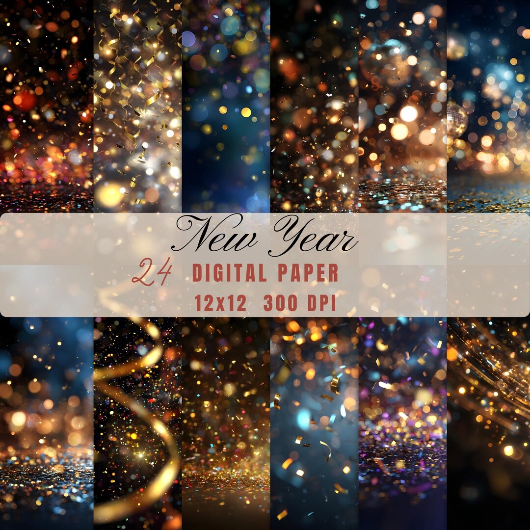 New Year Eve Party Digital Paper Scrapbook Kit, Seamless Textures (24 ...