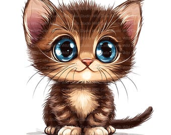 Quirky York Chocolate Cat Clipart, Whimsical Kitten, Cartoon Graffiti (13 JPGs)