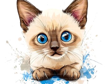 12 Quirky Burmese Cat Clipart: Whimsical Cartoon Kitten, Graffiti Style