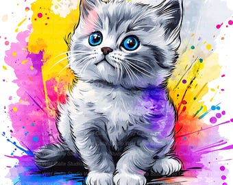 Whimsical British Shorthair Cat Clipart - Quirky Cartoon Kitten Graffiti Set