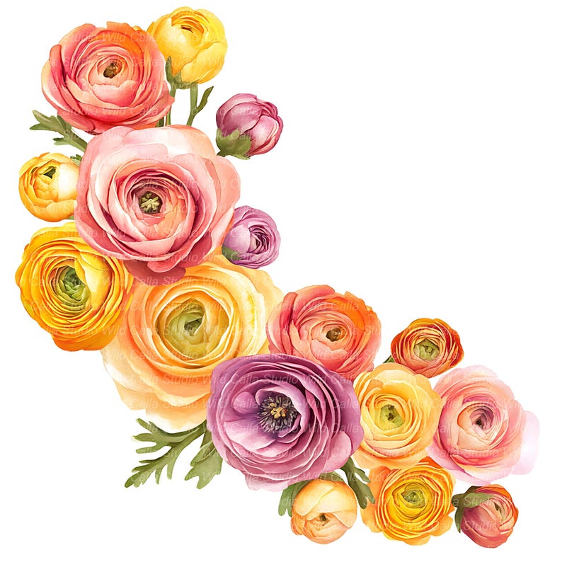 Ranunculus Floral Clipart: Spring Flower Borders (16 Digital Jpgs) - Etsy