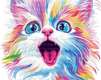 Quirky Persian Cat Clipart: Whimsical Pet Watercolor Kitten Art (12 Digital Files)