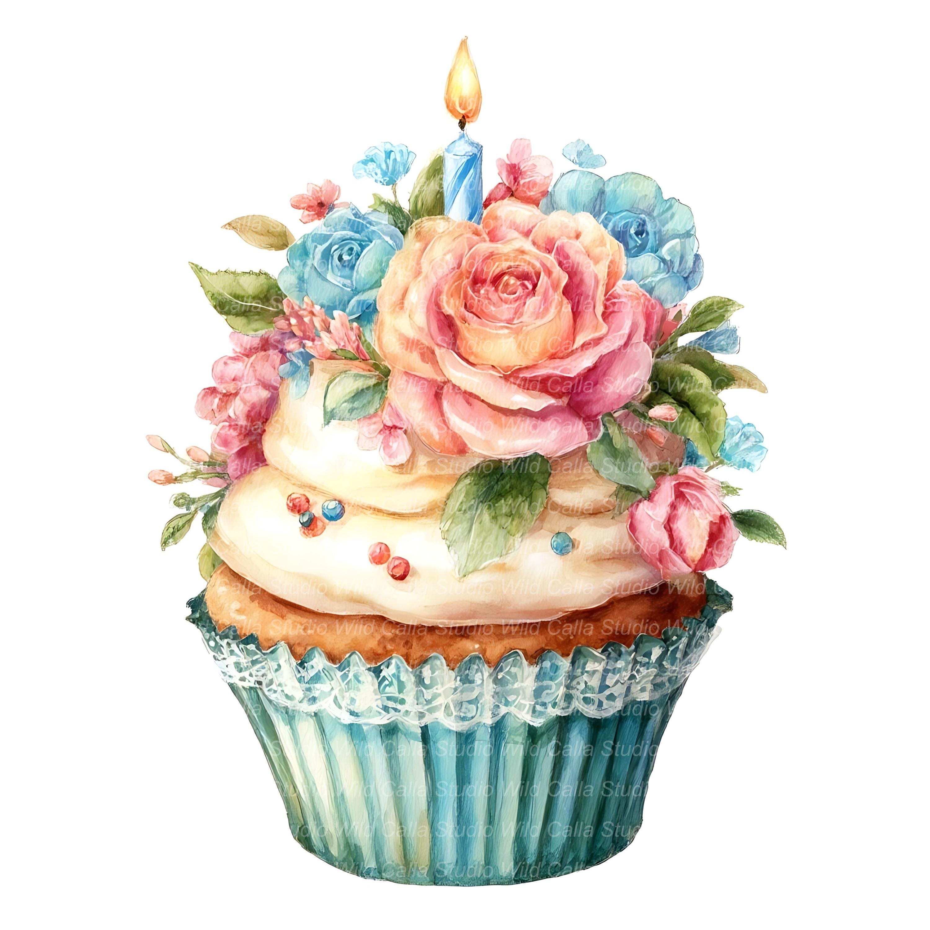 Birthday Cupcake Watercolor Clipart (15 Jpgs for Scrapbooking) - Etsy