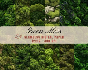 Papel digital com textura de musgo: padrão natural sem emendas - fundo imprimível para artesanato, JPG de alta resolução, 30,5 x 30,5 cm