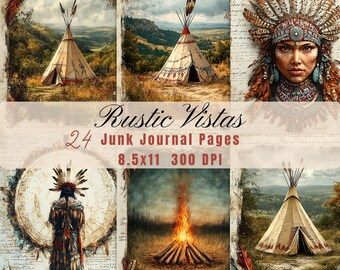Native American Junk Journal Pages - Textured Feathers and Bold Sketches