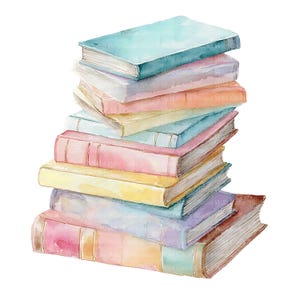 14 Watercolor Book Stack Cliparts: Pastel Junk Journal Art image 4