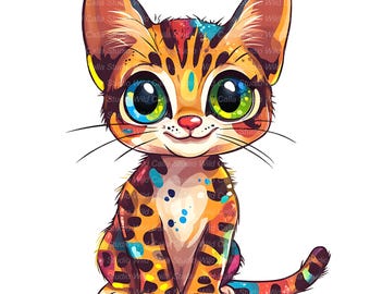 Whimsical Ocicat Cat Clipart - Quirky Cartoon Kitten Graffiti Pet Art