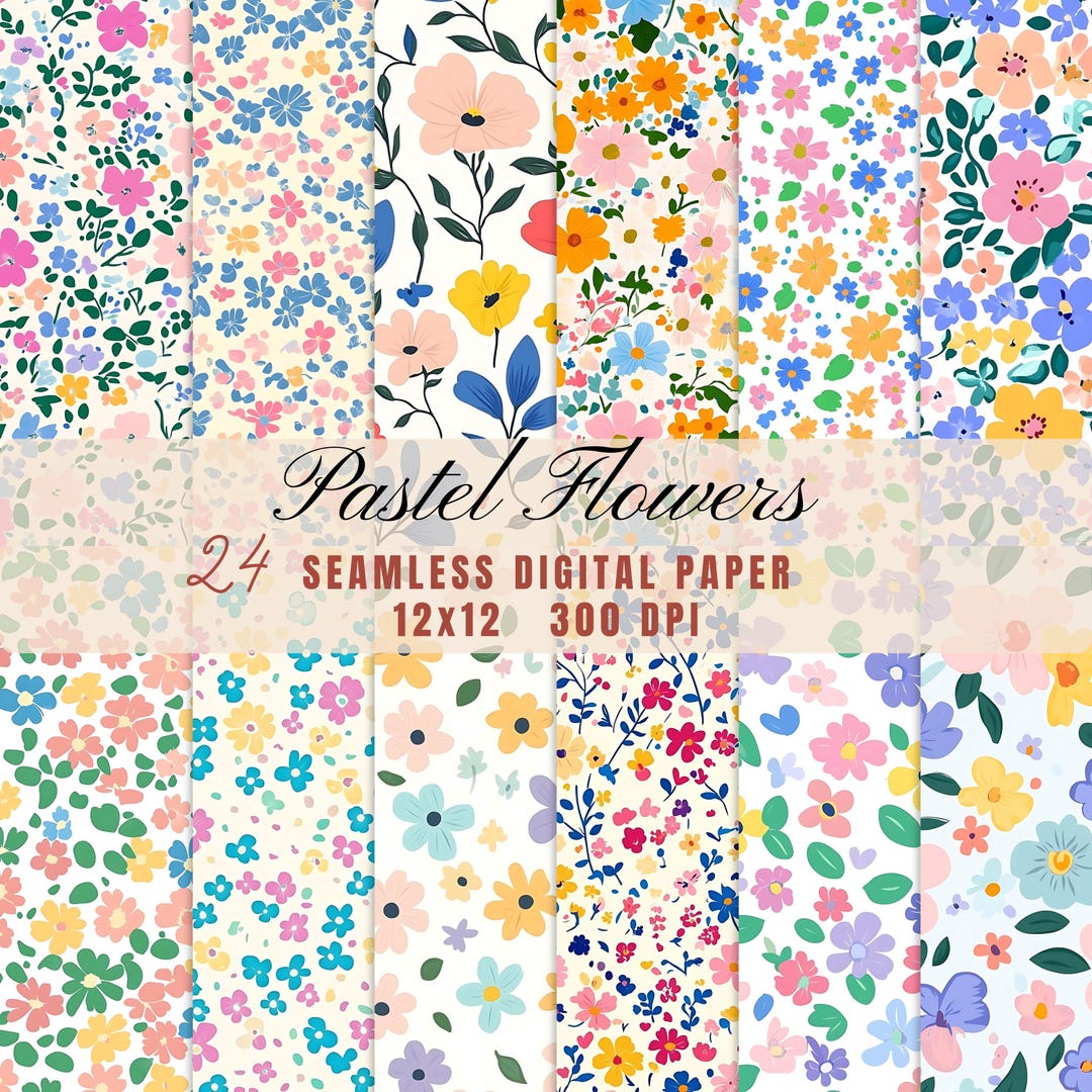 Ditsy Floral Digital Paper - Pastel Spring Flowers Pattern - Seamless ...