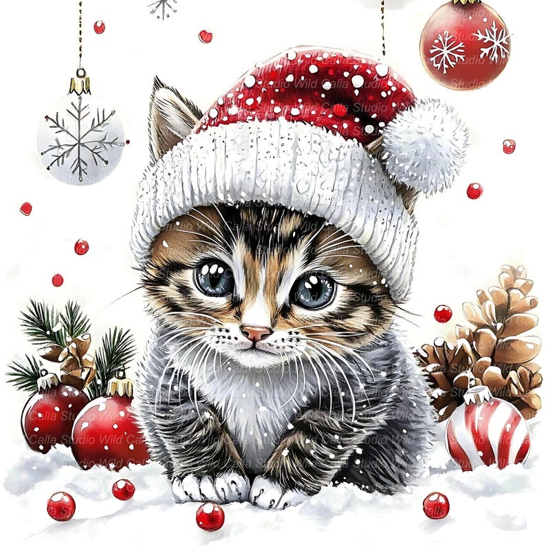Festive Cat Christmas Clipart: Watercolor Holiday Illustrations - Etsy