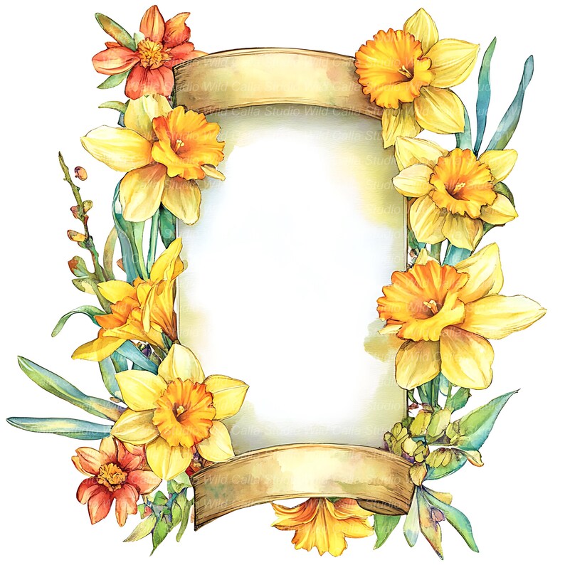 Vintage Daffodil Floral Scroll Letter Clipart - Spring Flowers for ...