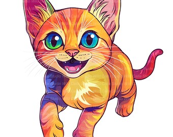 15 Quirky Abyssinian Cat Clipart: Whimsical Cartoon Kitten Graffiti