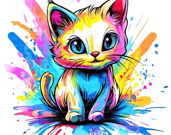 Whimsical Khao Manee Cat Clipart - Quirky Cartoon Kitten Art Pack