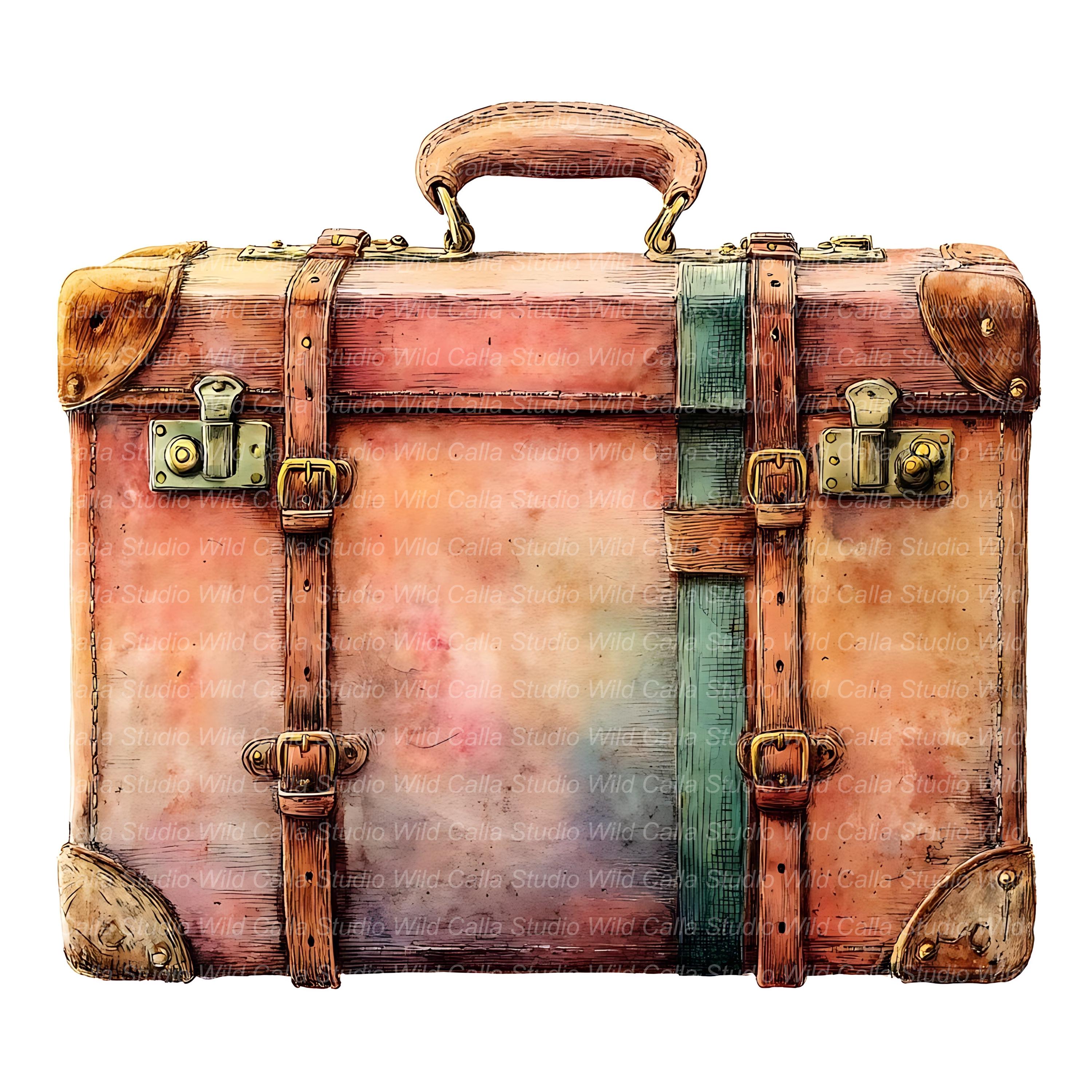 Vintage Suitcase Clipart, Rustic Watercolor (14 JPG Digital Download ...