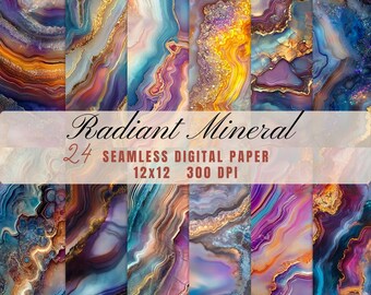 Geode Digital Paper Set: 24 Colorful Agate Textures (12in Square JPG)
