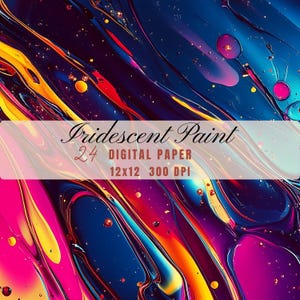 Abstract Paint Pour Digital Papers, Iridescent Fluid Art (24 JPG Files)