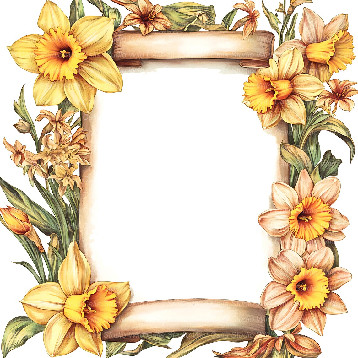 Vintage Daffodil Floral Scroll Letter Clipart - Spring Flowers for ...