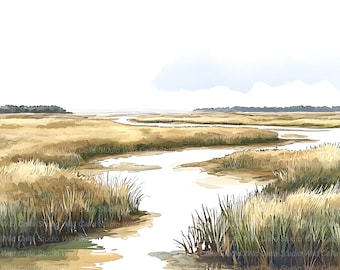 Clipart Set: 12 Coastal Marshland Watercolor - Wetlands Grass Art