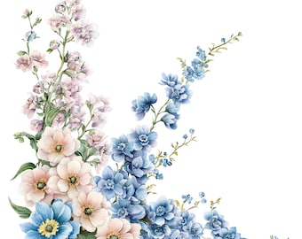 Set di clipart floreali primaverili - 13 bordi di delphinium per diari