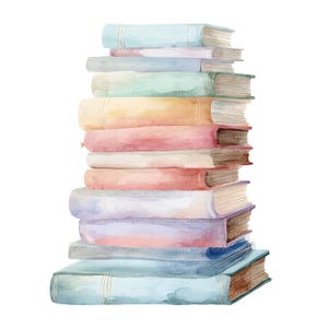 14 Watercolor Book Stack Cliparts: Pastel Junk Journal Art image 6