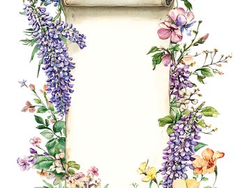 Clipart di fiori di glicine: pergamene vintage per scrapbooking (16 JPG)